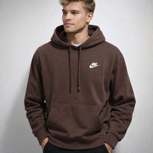 Nike Men's Pullover Hoodie - Brown - Classic Swoosh Logo - Size M